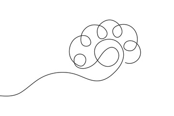 Human brain continuous one line drawing and minimalist style isolate outline vector illustration