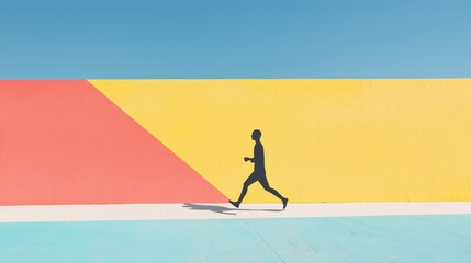 Silhouette of a Runner Against a Colorful Abstract Wall Background