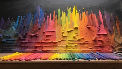 Vibrant Crayons on a Blackboard, Creating Art: A Back-to-School Scene