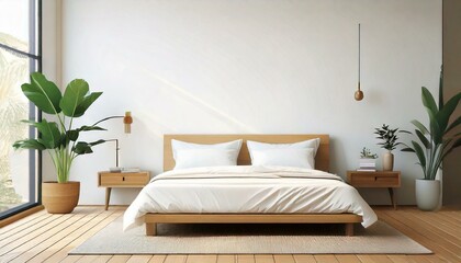 simple white bed in a modern minimal stylish room