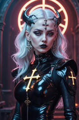 Gothic Cyberpunk Priestess – Dark Fantasy Character Art
