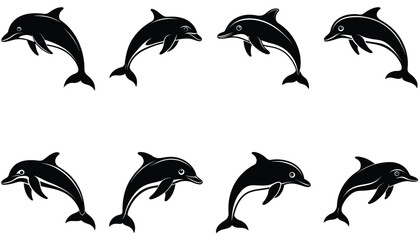 Sea silhouettes set. Dolphoin Vector Silhouette set Collection.