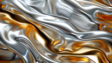 Obraz premium 3D Abstract Background - Liquid Metal Gold and Silver Texture