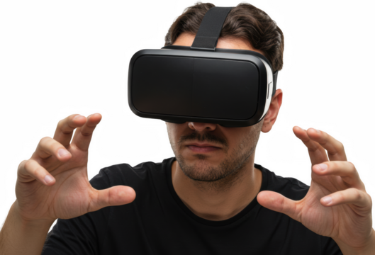 Man Experiencing Virtual Reality Headset Immersive Tech Future Technology