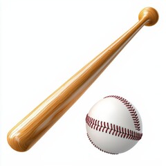 Baseball bat and ball isolated on white background