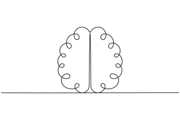Human brain continuous one line drawing and minimalist style isolate outline vector illustration