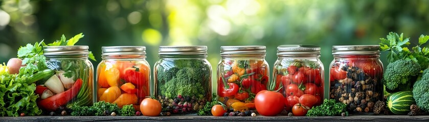 Healthy and vibrant jars filled with seasonal vegetables