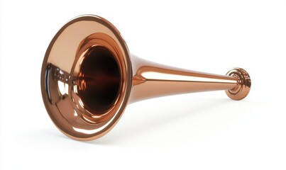 Copper horn isolated on white background, ideal for music or announcement themes