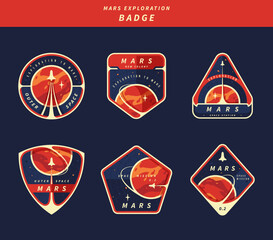 Mars exploration badge set, vector sticker, emblem, space label logo set design template