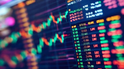 Fototapeta premium The screen exhibits various graphs and numerical data related to stock trading.