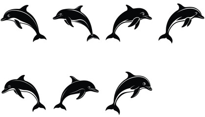 Sea silhouettes set. Dolphoin Vector Silhouette set Collection.