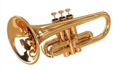 Fototapeta premium Gold cornet isolated on white background, ideal for music projects