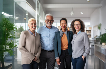 Obraz premium Business team of multiracial people standing in front of camera during meeting work