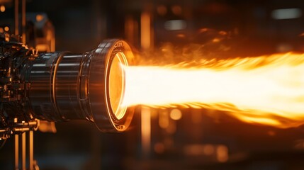 Close-up view of a rocket engine nozzle during a test firing.