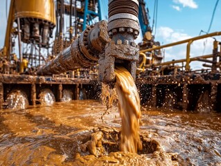 Industrial machinery in action: mud pump and drilling process.