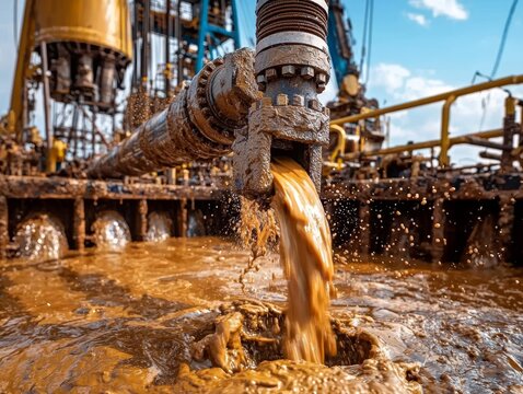 Industrial machinery in action: mud pump and drilling process.