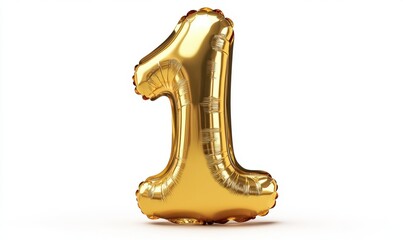Gold number one balloon isolated on white background for celebrations