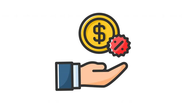 Animated commission with money and worker sign. Suitable for finance, marketing, strategy, website, business, advertising, analysis, seo, promotion, campaign, advertisement, networking and company