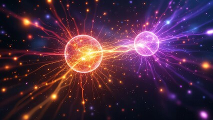 Naklejka premium Quantum Entanglement of Energy Spheres in a Cosmic Digital Universe with Vibrant Connections