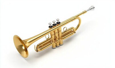 Obraz premium Gold trumpet isolated on white background for music projects