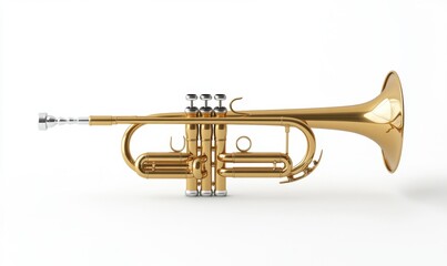 Fototapeta premium Gold trumpet isolated on white background, ready for music production