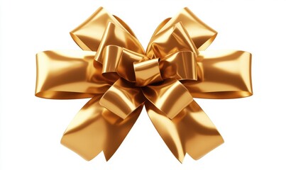 Golden bow isolated on white for gifts, celebrations, and decorations