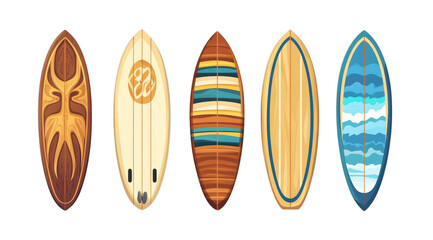 Colorful surfboard designs with various patterns and styles