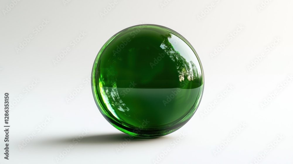 Canvas Prints a glossy green glass sphere reflecting soft light and subtle shadows on a minimalistic surface