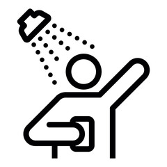 icon of a person taking a shower with water droplets falling from a showerhead symbolizing personal hygiene and cleanliness.