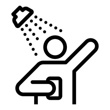 icon of a person taking a shower with water droplets falling from a showerhead symbolizing personal hygiene and cleanliness.