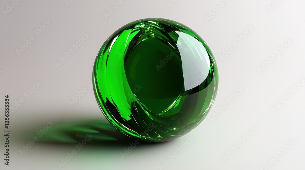 Canvas Prints a glossy green glass sphere reflecting light on a smooth surface with soft shadows