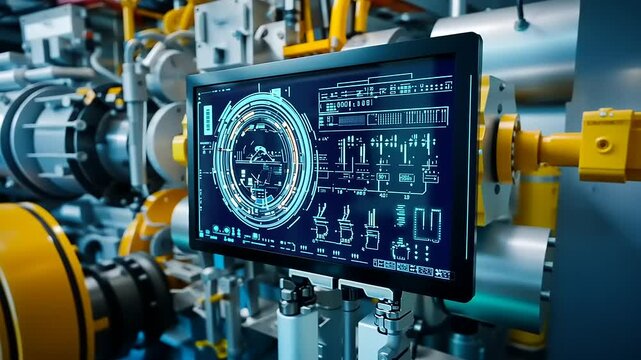 A digital control panel displaying data in an industrial setting.