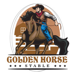  Vector Illustration of Cowboy Riding Horse with Detailed Vintage Illustration Available for Logo Badge