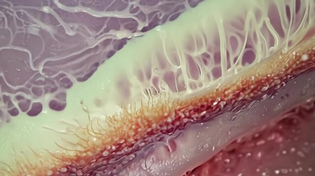 A highly detailed 3D-rendered visualization of organic tissue with inflamed structures, representing a futuristic microscopic view of infection, bronchitis, or respiratory disease.  

