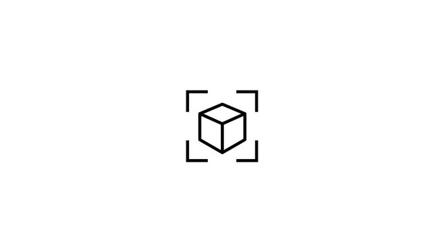 3d box object animated outline icon on white background. augmented reality 4k video animation for web,