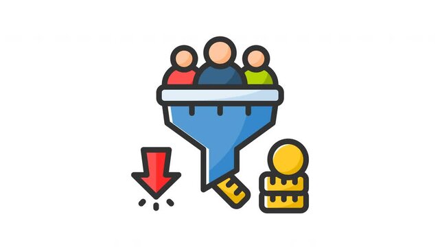 Animated conversion rate with funel and audience sign. Suitable for finance, marketing, strategy, website, business, advertising, analysis, seo, promotion, campaign, advertisement, networking