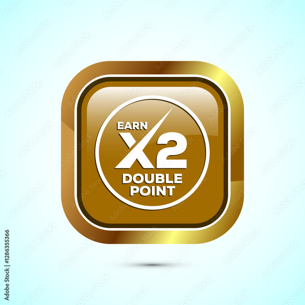 Fototapete earn x2 double point icon design illustration. earn x2 sign symbol for promotion, gold color square 