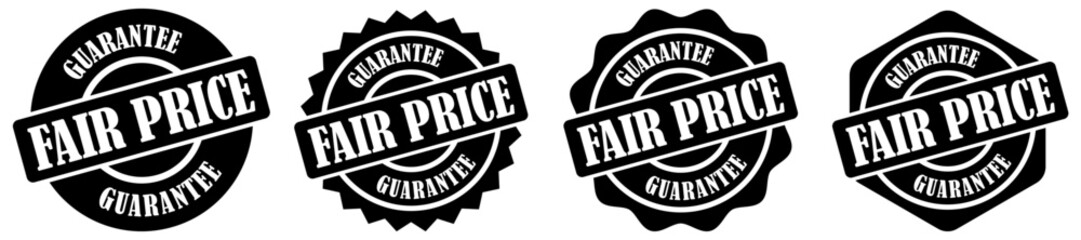 Fair price insignia collection set on white background. Premium quality approval symbol for retail and commerce. Verified discount offer badge for customer satisfaction. Vector illustration