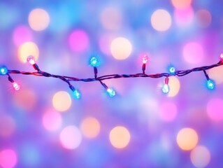 Colorful festive string lights against blurred vibrant background creating cheerful holiday ambiance joyful atmosphere and decorative lighting ideal for celebrations and seasonal festivities