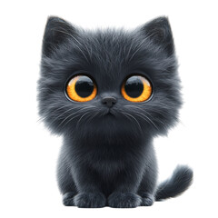 A Fluffy 3D Cartoon Kitten with Oversized Glowing Eyes Isolated on Transparent Background