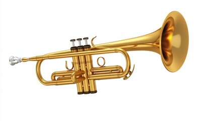 Obraz premium Shiny gold trumpet isolated on white background for music projects