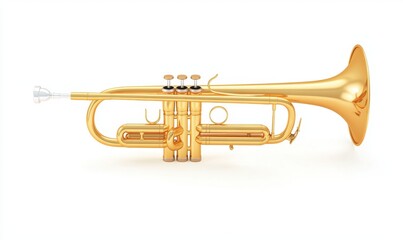 Obraz premium Shiny Gold Trumpet Isolated on White for Music Ads