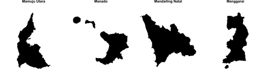 Fototapeta premium Mamuju Utara, Manado, Mandailing Natal, Manggarai outline maps