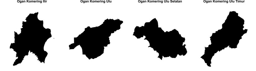 Obraz premium Ogan Komering Ilir, Ogan Komering Ulu, Ogan Komering Ulu Selatan, Ogan Komering Ulu Timur outline maps