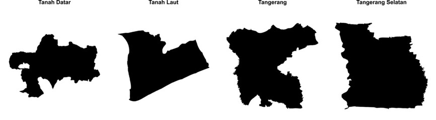 Tanah Datar, Tanah Laut, Tangerang, Tangerang Selatan outline maps