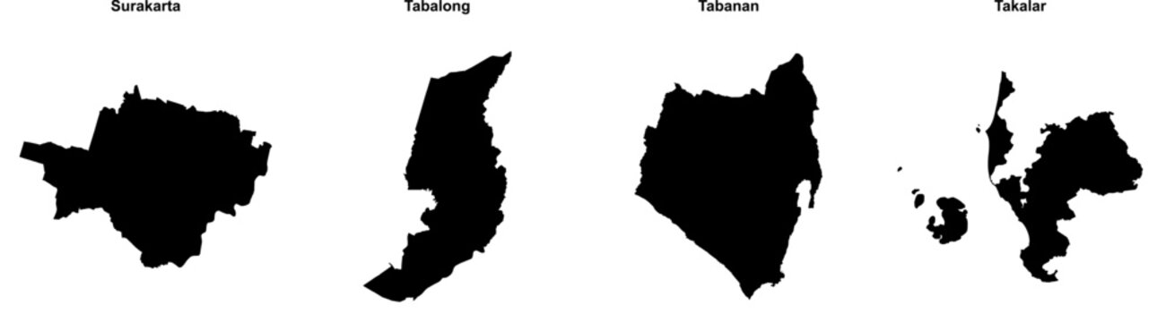 Surakarta, Tabalong, Tabanan, Takalar outline maps