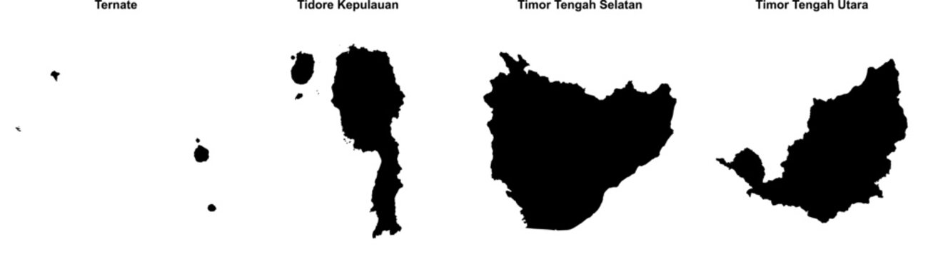 Ternate, Tidore Kepulauan, Timor Tengah Selatan, Timor Tengah Utara outline maps