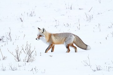 Red Fox Walking Through Snowy Landscape in Winter Season