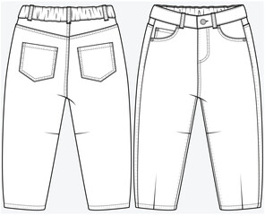 SLOUCHY FIT BAGGY FIT DENIM JEANS WITH FRONT HEM DART DETAIL DESIGNED FOR KID GIRLS TWEENS AND TODDLER GIRLS IN VECTOR FILE