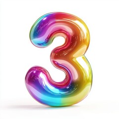 Number 3 made of vibrant rainbow gradient with smooth glossy texture and fluid color transitions isolated on a clean white background
